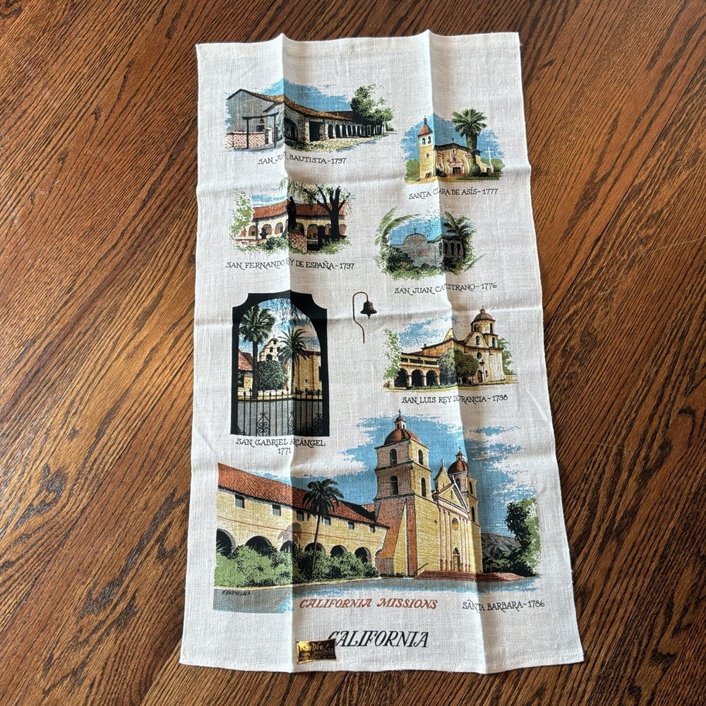 NEW Vintage Kay Dee Linen Towel California Missions Travel NOS